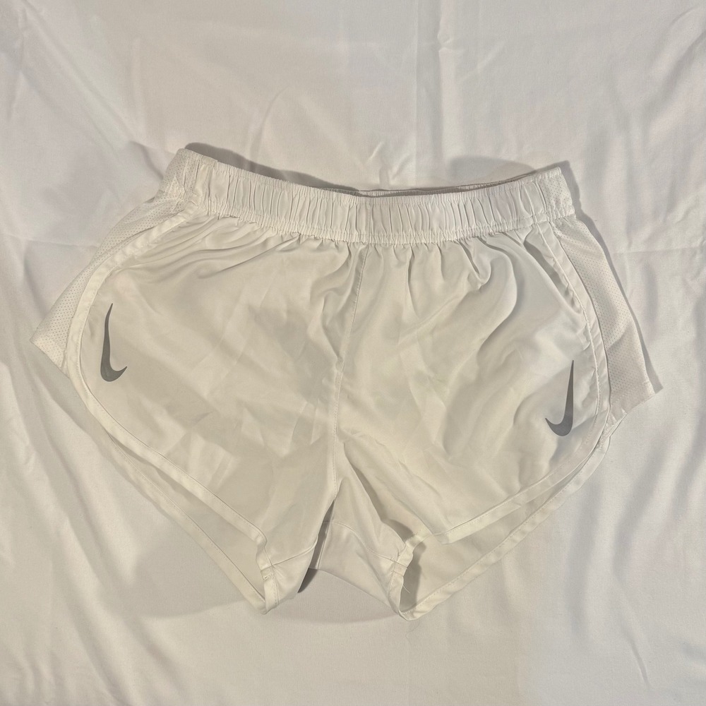 Nike Dri-FIT Womens Running Shorts White Mesh Athletic Training Shorts Size S